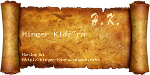 Hinger Klára névjegykártya